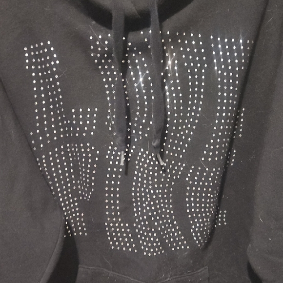 PINK Victoria's Secret Black Love Pink Sparkle Sweatshirt Size Xlarge - Picture 3 of 4